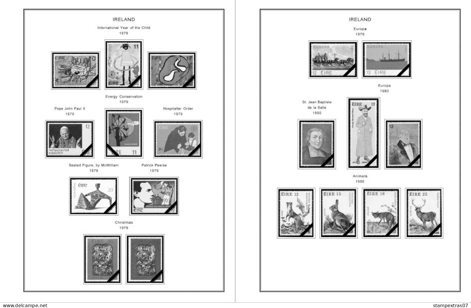 IRELAND 1922-2010 + 2011-2020 STAMP ALBUM PAGES (336 b&w illustrated pages)