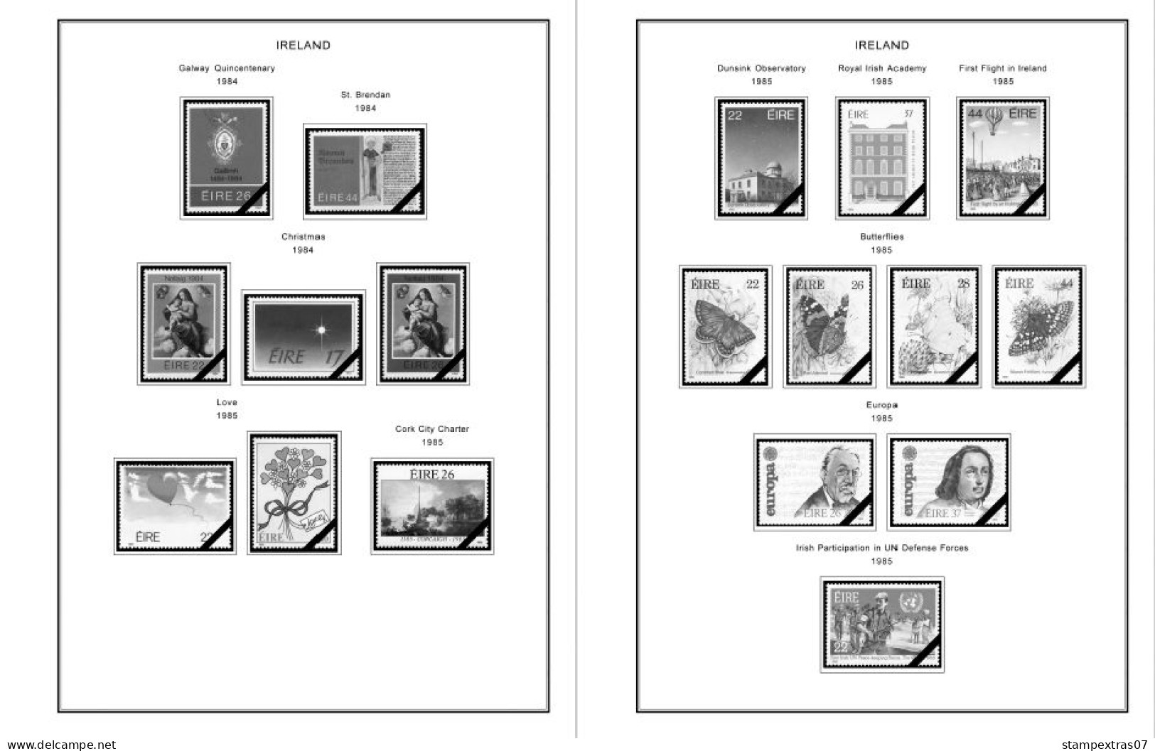 IRELAND 1922-2010 + 2011-2020 STAMP ALBUM PAGES (336 b&w illustrated pages)