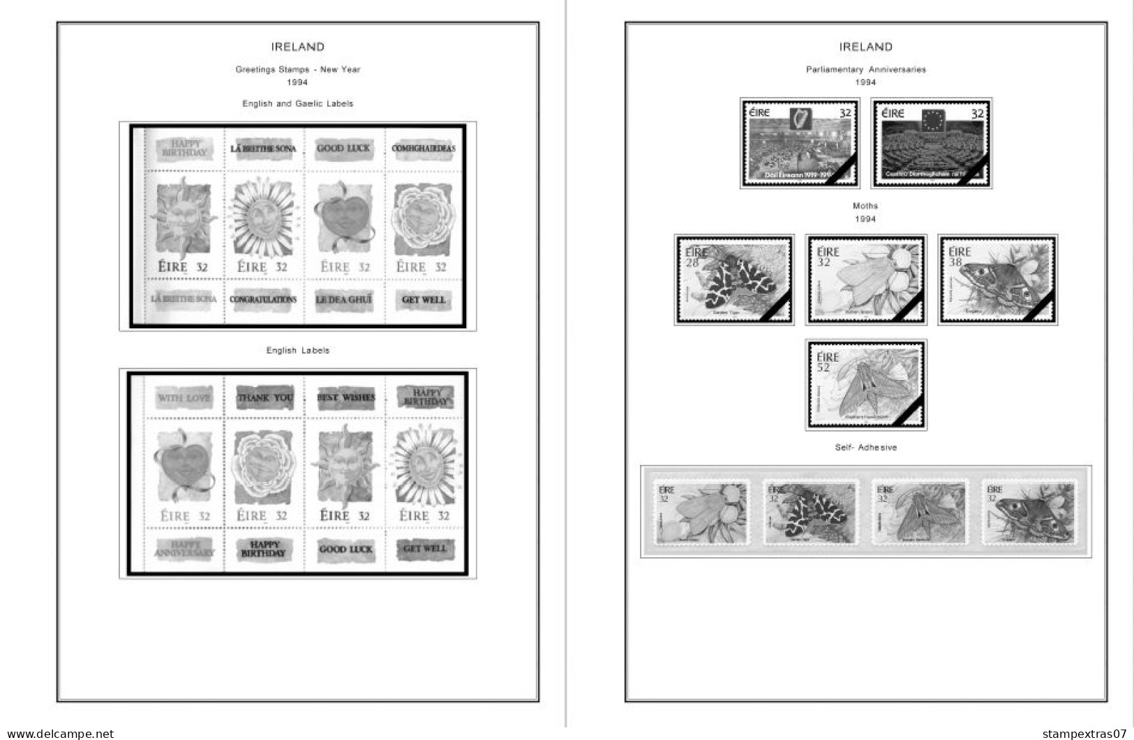 IRELAND 1922-2010 + 2011-2020 STAMP ALBUM PAGES (336 b&w illustrated pages)