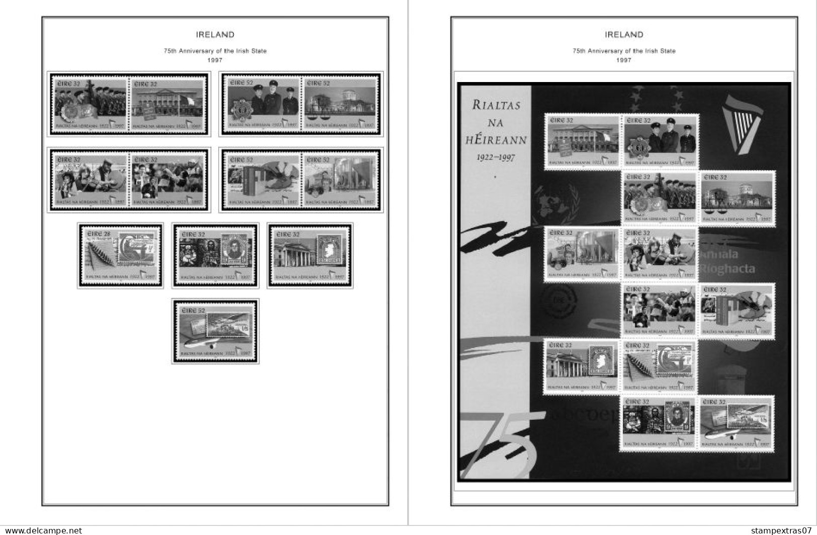 IRELAND 1922-2010 + 2011-2020 STAMP ALBUM PAGES (336 b&w illustrated pages)