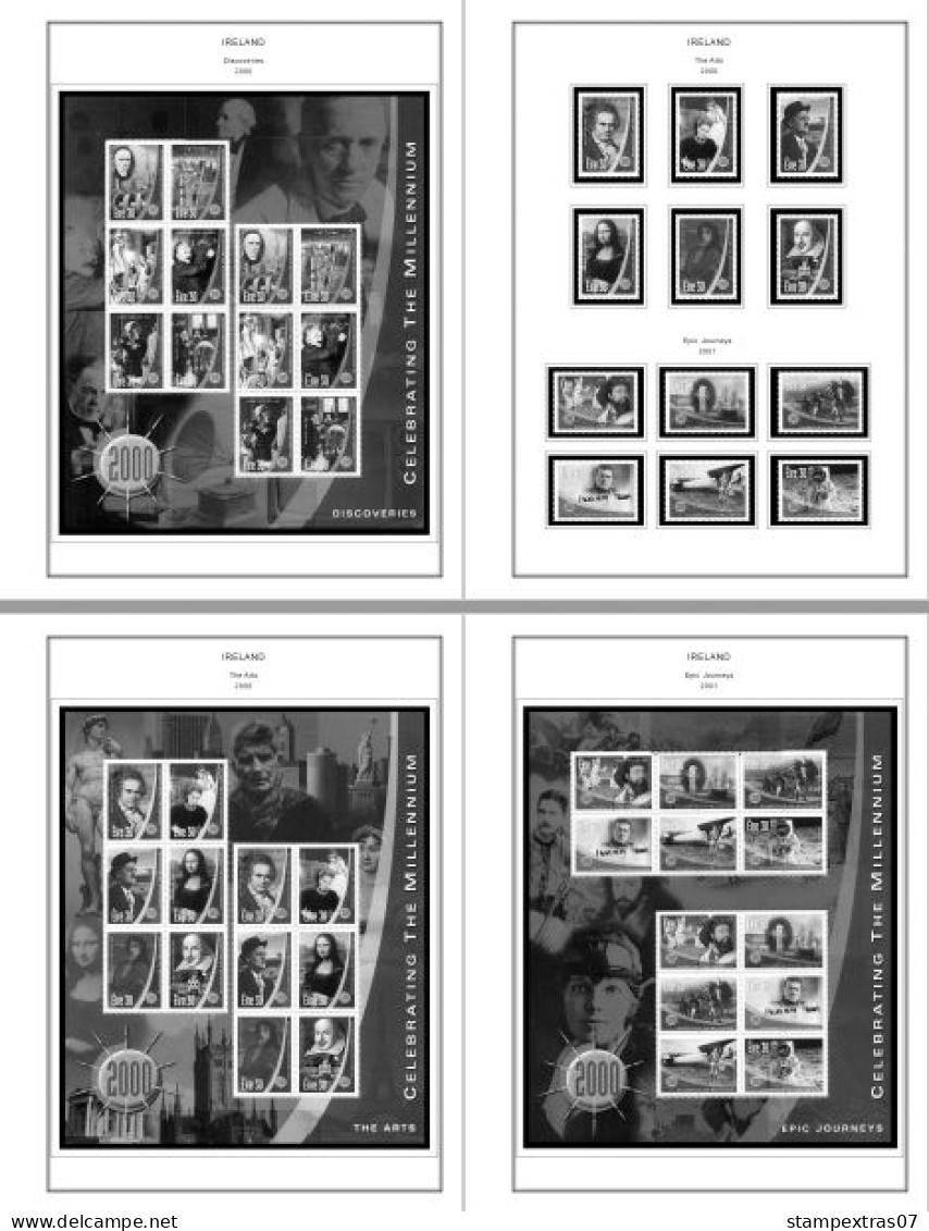 IRELAND 1922-2010 + 2011-2020 STAMP ALBUM PAGES (336 b&w illustrated pages)