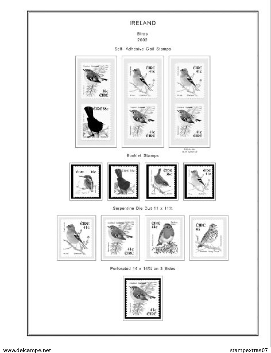 IRELAND 1922-2010 + 2011-2020 STAMP ALBUM PAGES (336 b&w illustrated pages)