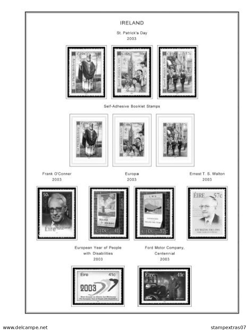 IRELAND 1922-2010 + 2011-2020 STAMP ALBUM PAGES (336 b&w illustrated pages)