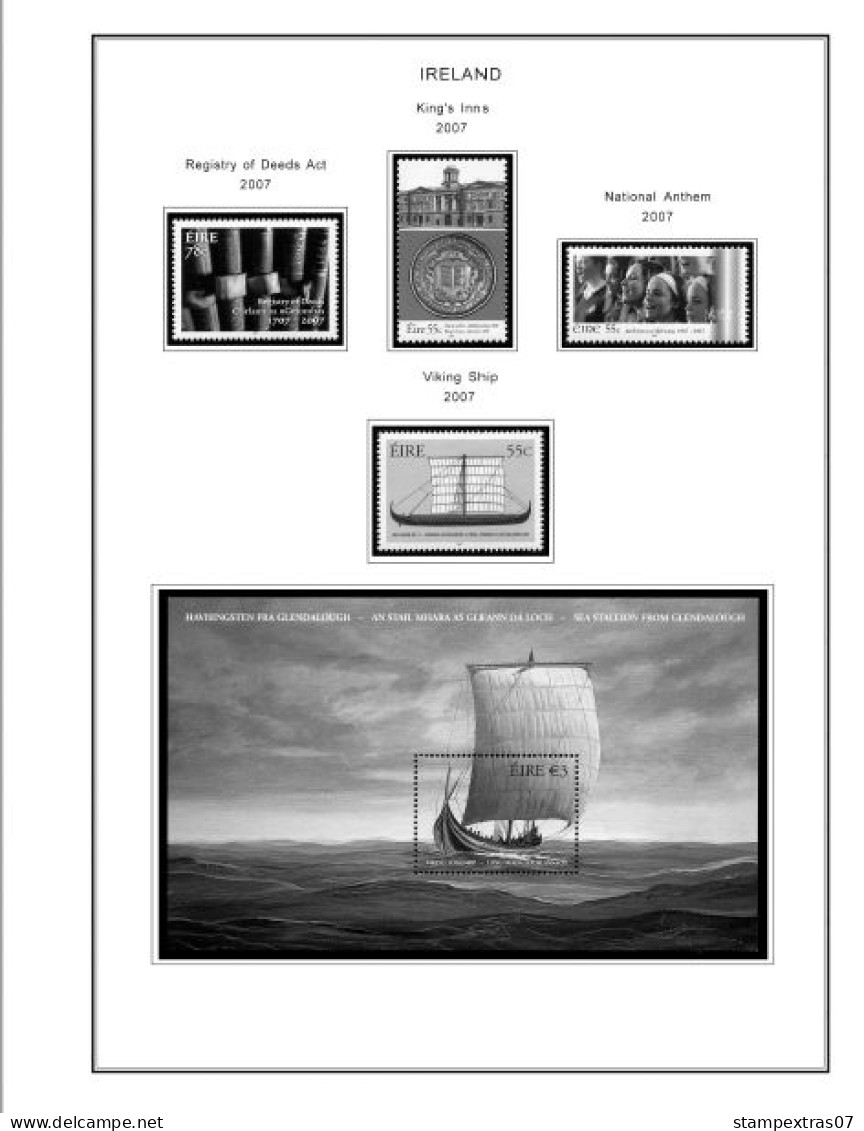 IRELAND 1922-2010 + 2011-2020 STAMP ALBUM PAGES (336 b&w illustrated pages)