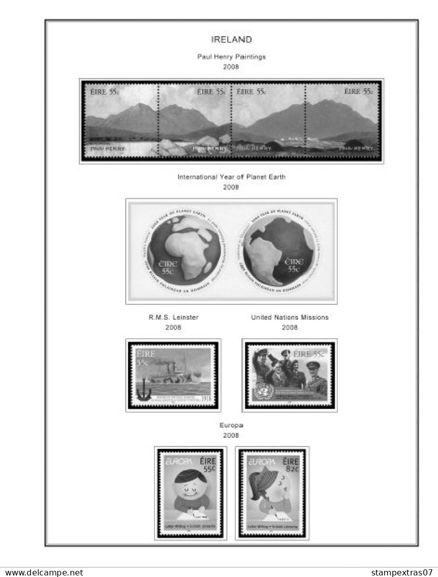 IRELAND 1922-2010 + 2011-2020 STAMP ALBUM PAGES (336 b&w illustrated pages)