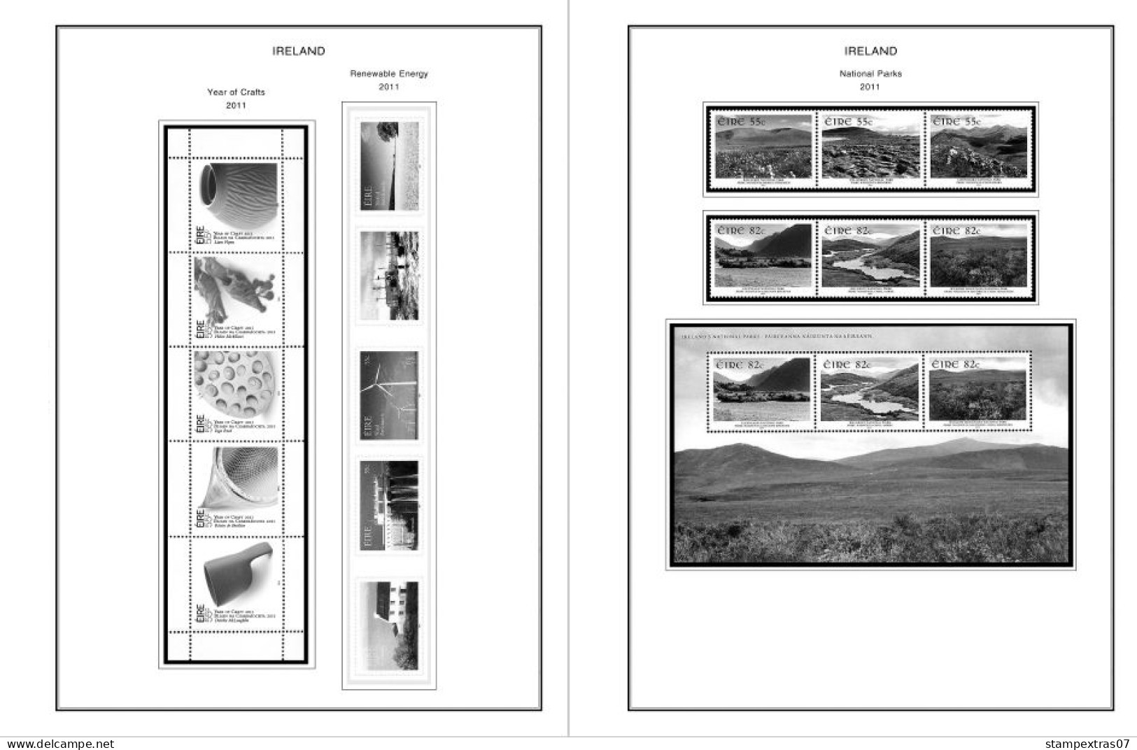 IRELAND 1922-2010 + 2011-2020 STAMP ALBUM PAGES (336 b&w illustrated pages)