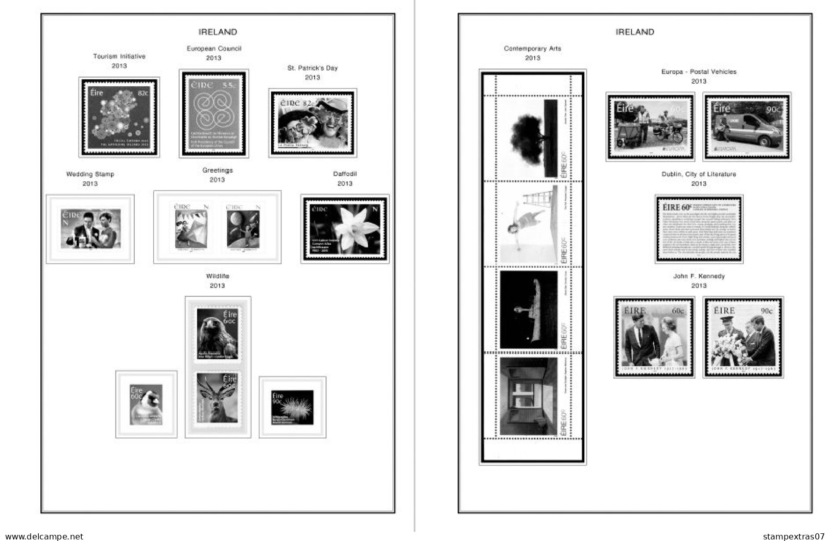 IRELAND 1922-2010 + 2011-2020 STAMP ALBUM PAGES (336 b&w illustrated pages)