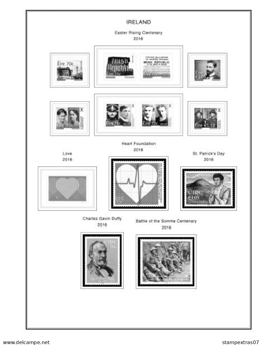 IRELAND 1922-2010 + 2011-2020 STAMP ALBUM PAGES (336 b&w illustrated pages)