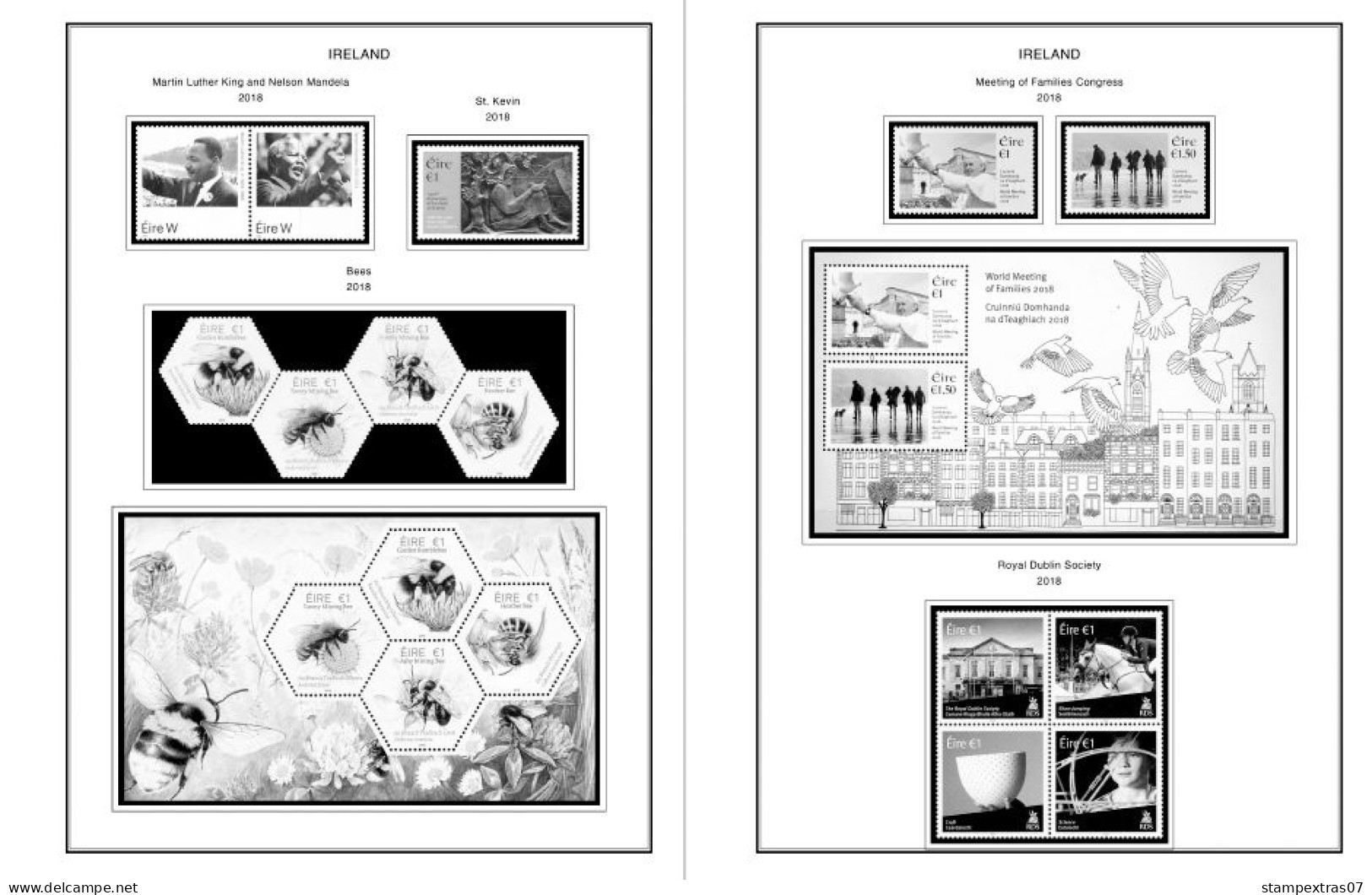 IRELAND 1922-2010 + 2011-2020 STAMP ALBUM PAGES (336 b&w illustrated pages)