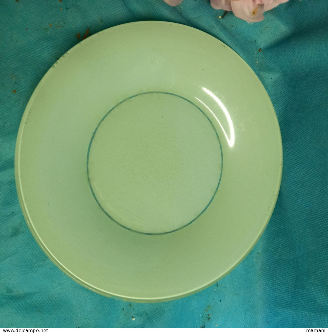 lot d'assiettes plate vintage vert clair + 1 a soupe vert fonce