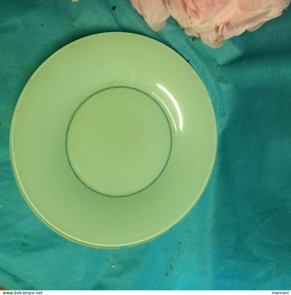 lot d'assiettes plate vintage vert clair + 1 a soupe vert fonce