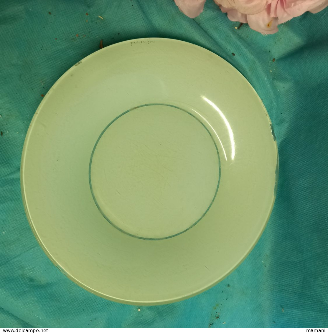 lot d'assiettes plate vintage vert clair + 1 a soupe vert fonce