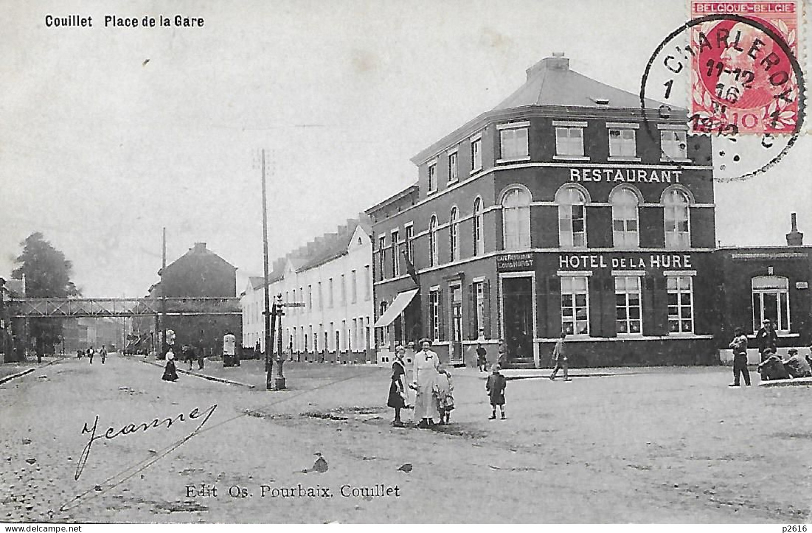 BELGIQUE -  1912 -  COUILLET -  PLACE DE LAV GARE  - RESTAURANT HOTEL DE LA HURE - Charleroi