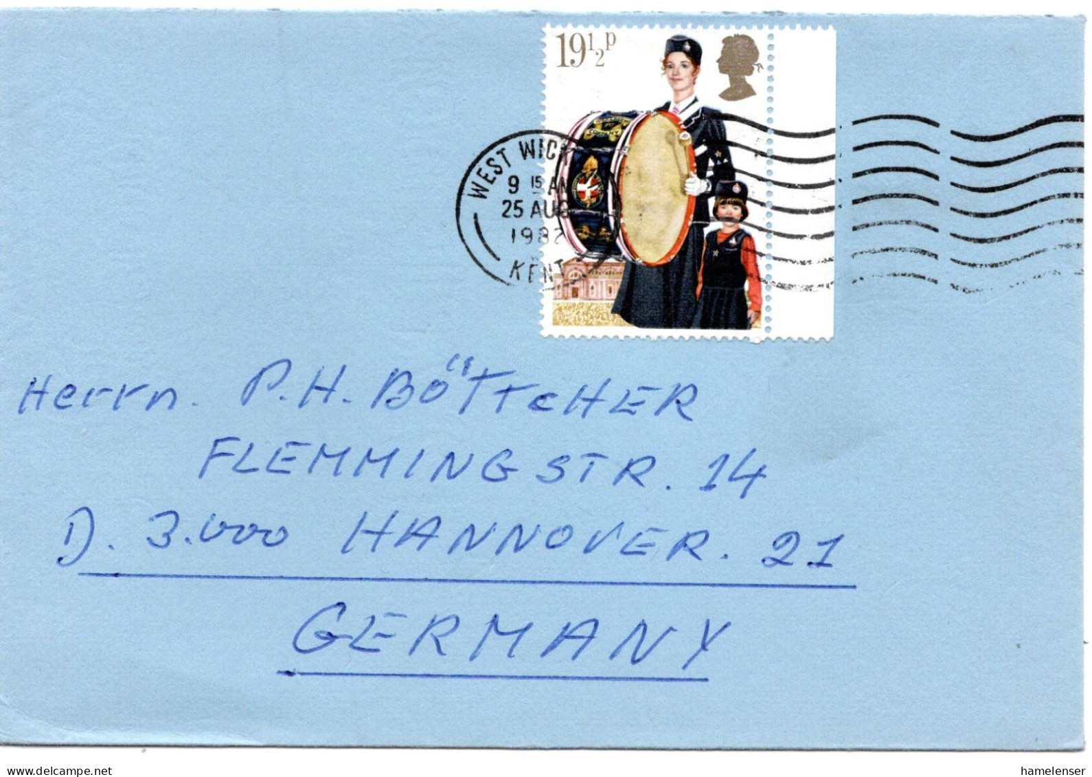 64915 - Grossbritannien - 1982 - 19,5p Girl Guides EF A Bf WEST WICKHAM -> Westdeutschland - Cartas & Documentos