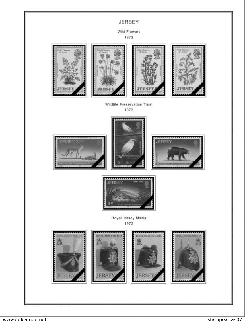 GB JERSEY 1958-2010 + 2011-2020 STAMP ALBUM PAGES (333 B&w Illustrated Pages) - Anglais