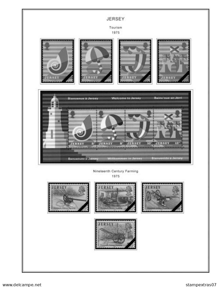 GB JERSEY 1958-2010 + 2011-2020 STAMP ALBUM PAGES (333 b&w illustrated pages)