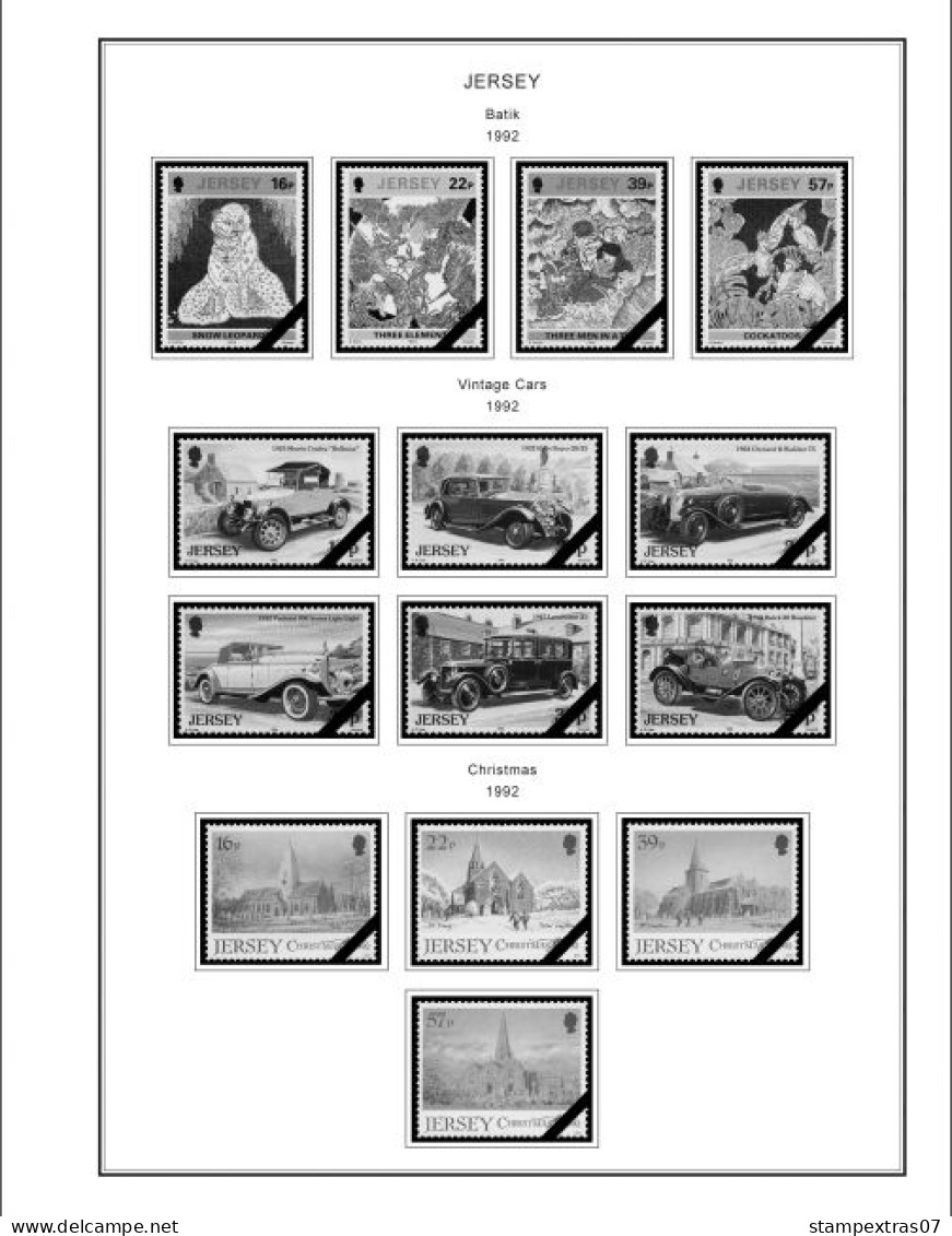 GB JERSEY 1958-2010 + 2011-2020 STAMP ALBUM PAGES (333 b&w illustrated pages)