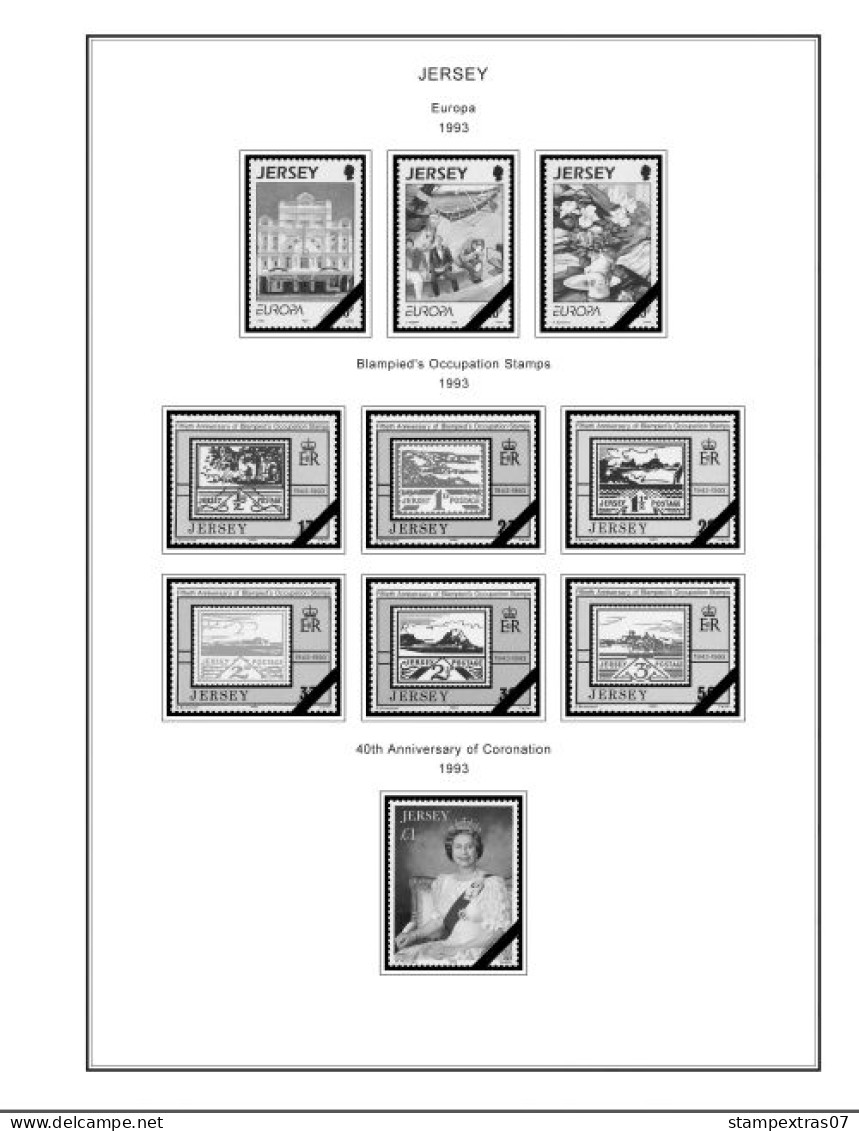 GB JERSEY 1958-2010 + 2011-2020 STAMP ALBUM PAGES (333 b&w illustrated pages)