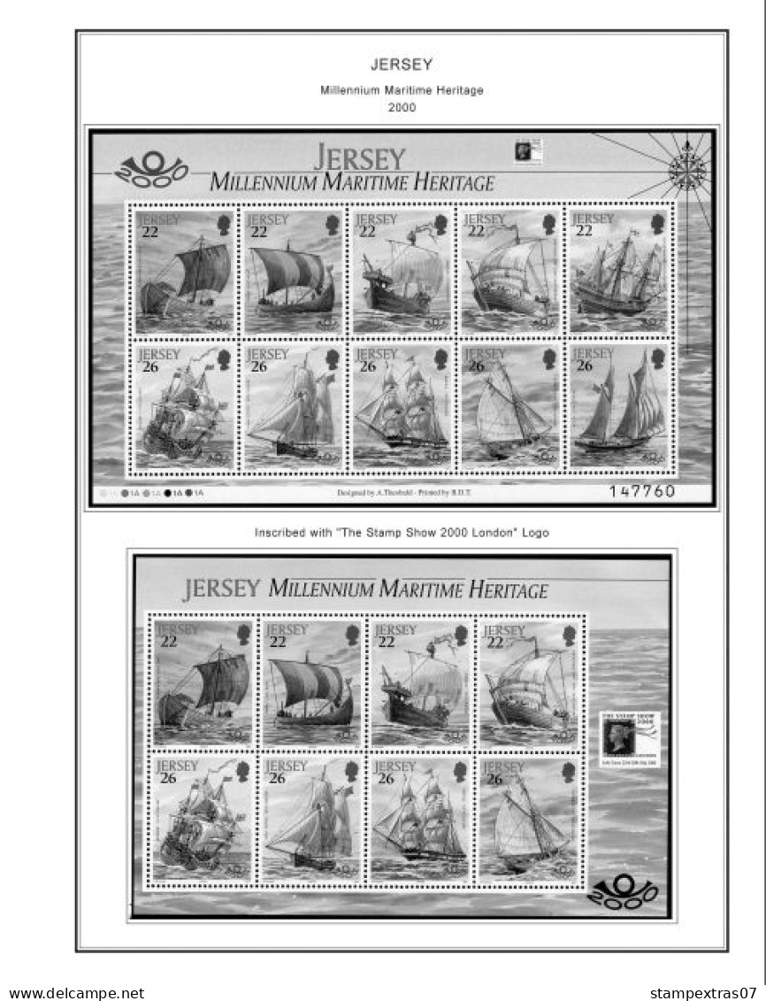 GB JERSEY 1958-2010 + 2011-2020 STAMP ALBUM PAGES (333 b&w illustrated pages)