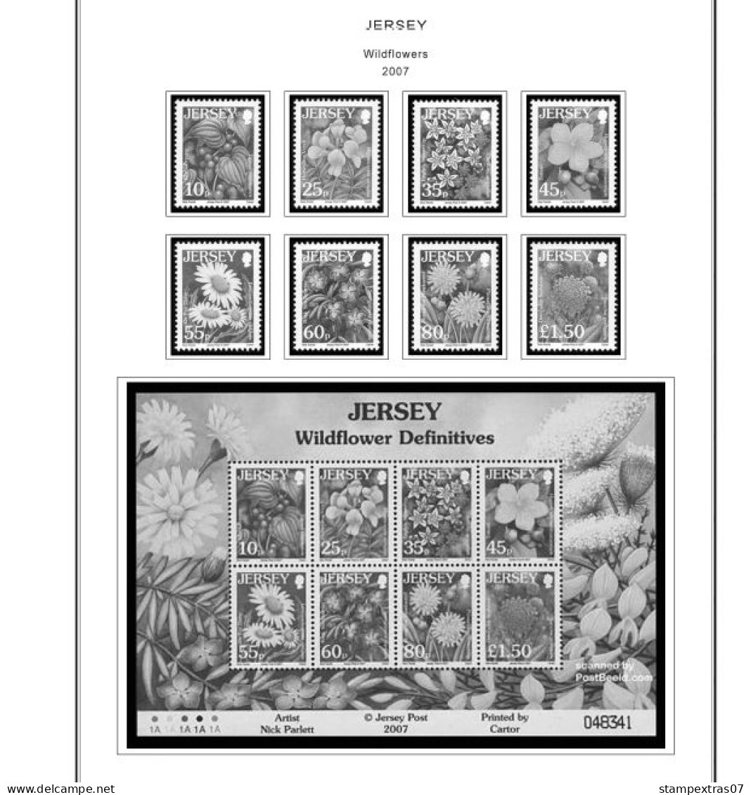 GB JERSEY 1958-2010 + 2011-2020 STAMP ALBUM PAGES (333 b&w illustrated pages)