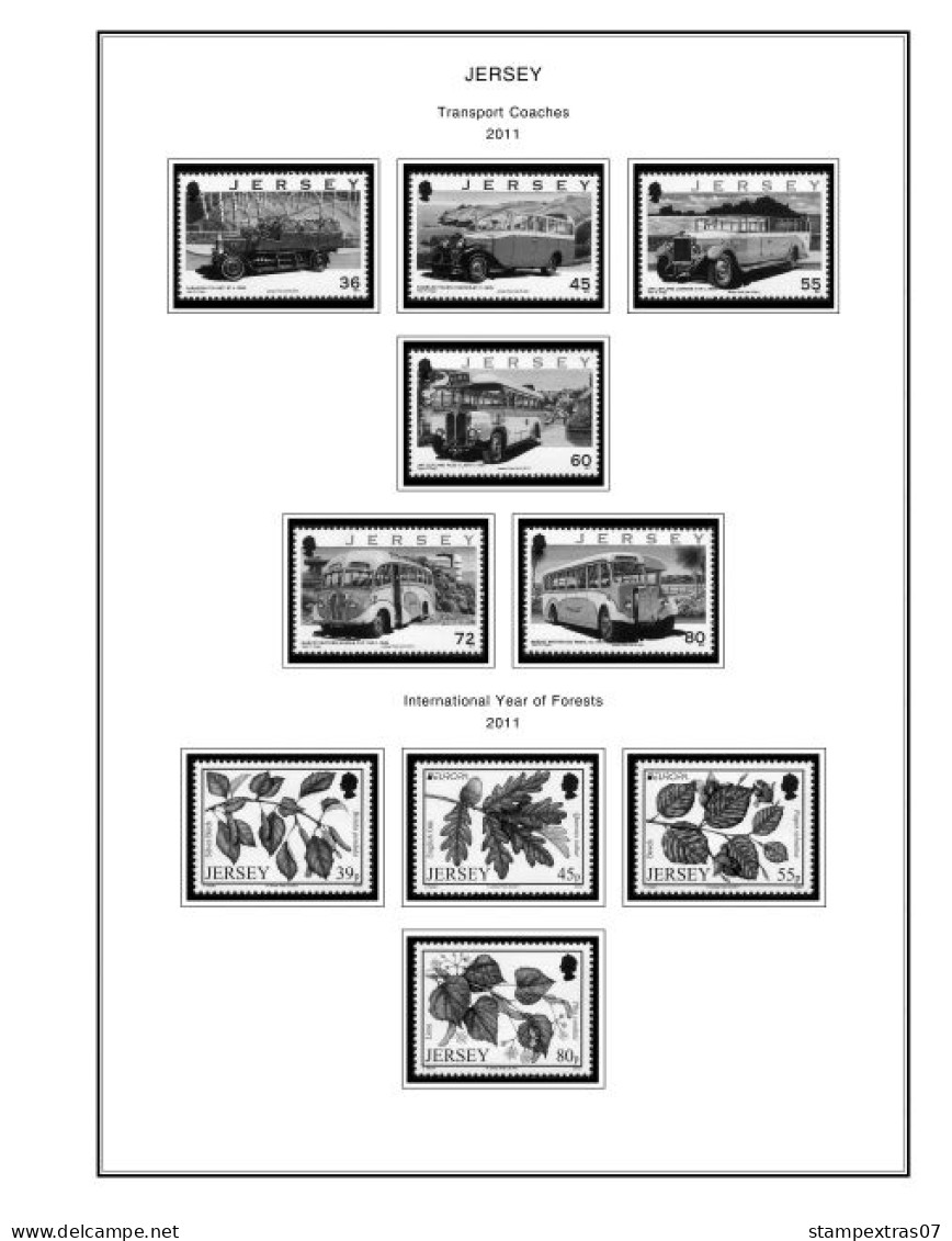 GB JERSEY 1958-2010 + 2011-2020 STAMP ALBUM PAGES (333 b&w illustrated pages)