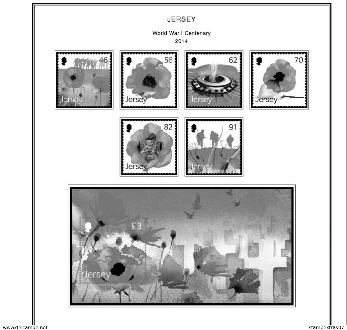 GB JERSEY 1958-2010 + 2011-2020 STAMP ALBUM PAGES (333 b&w illustrated pages)