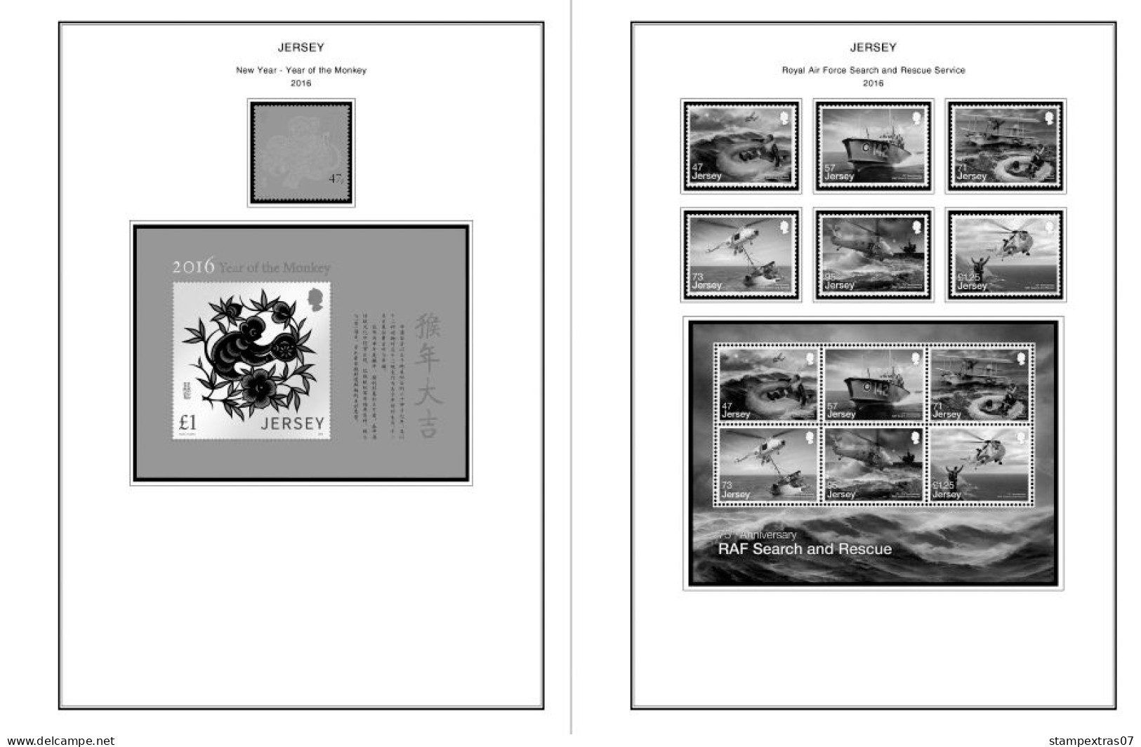 GB JERSEY 1958-2010 + 2011-2020 STAMP ALBUM PAGES (333 b&w illustrated pages)