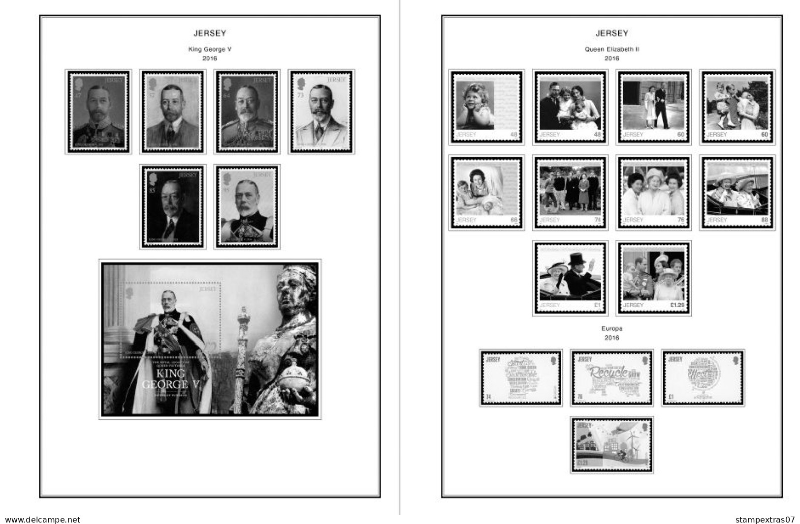 GB JERSEY 1958-2010 + 2011-2020 STAMP ALBUM PAGES (333 b&w illustrated pages)