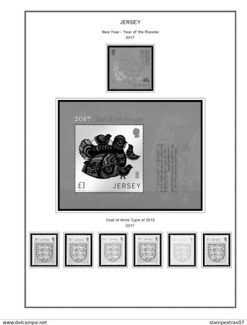 GB JERSEY 1958-2010 + 2011-2020 STAMP ALBUM PAGES (333 b&w illustrated pages)