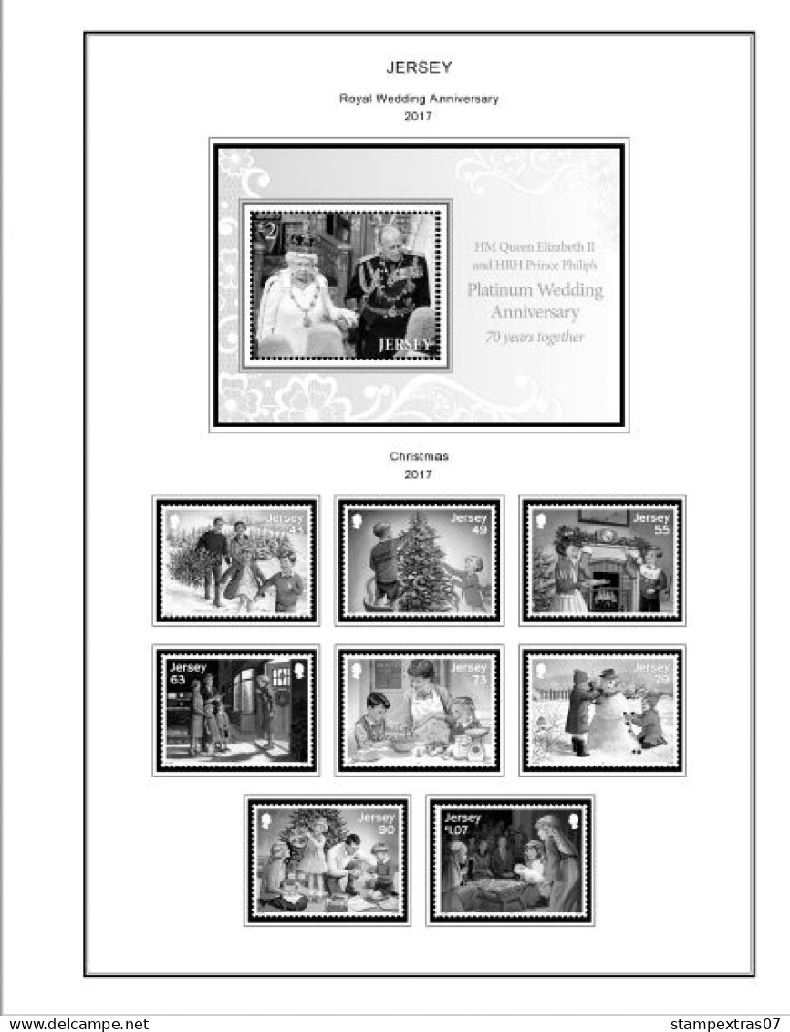 GB JERSEY 1958-2010 + 2011-2020 STAMP ALBUM PAGES (333 b&w illustrated pages)