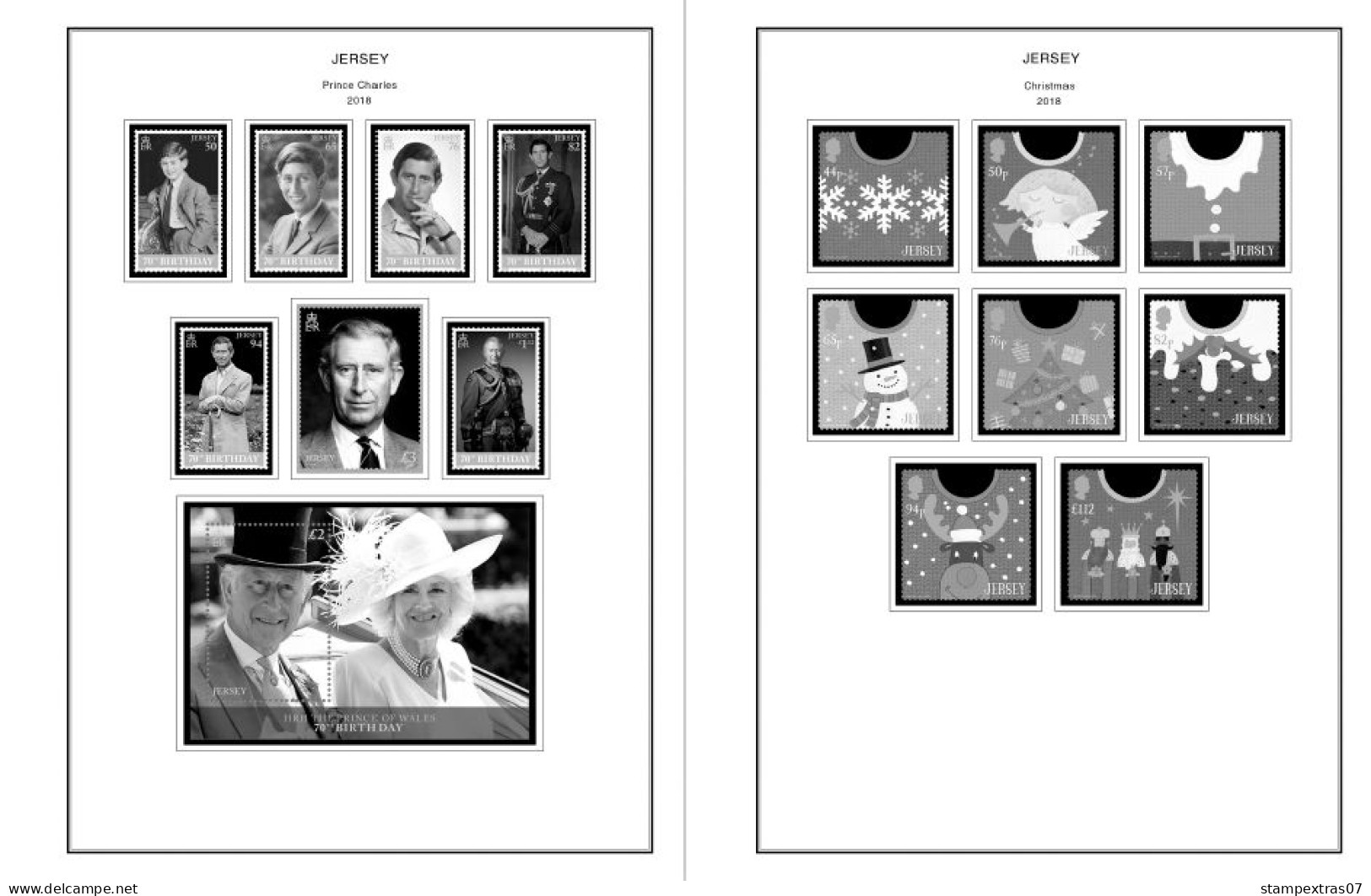 GB JERSEY 1958-2010 + 2011-2020 STAMP ALBUM PAGES (333 b&w illustrated pages)