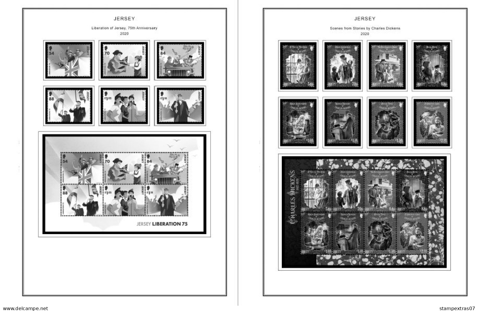 GB JERSEY 1958-2010 + 2011-2020 STAMP ALBUM PAGES (333 b&w illustrated pages)