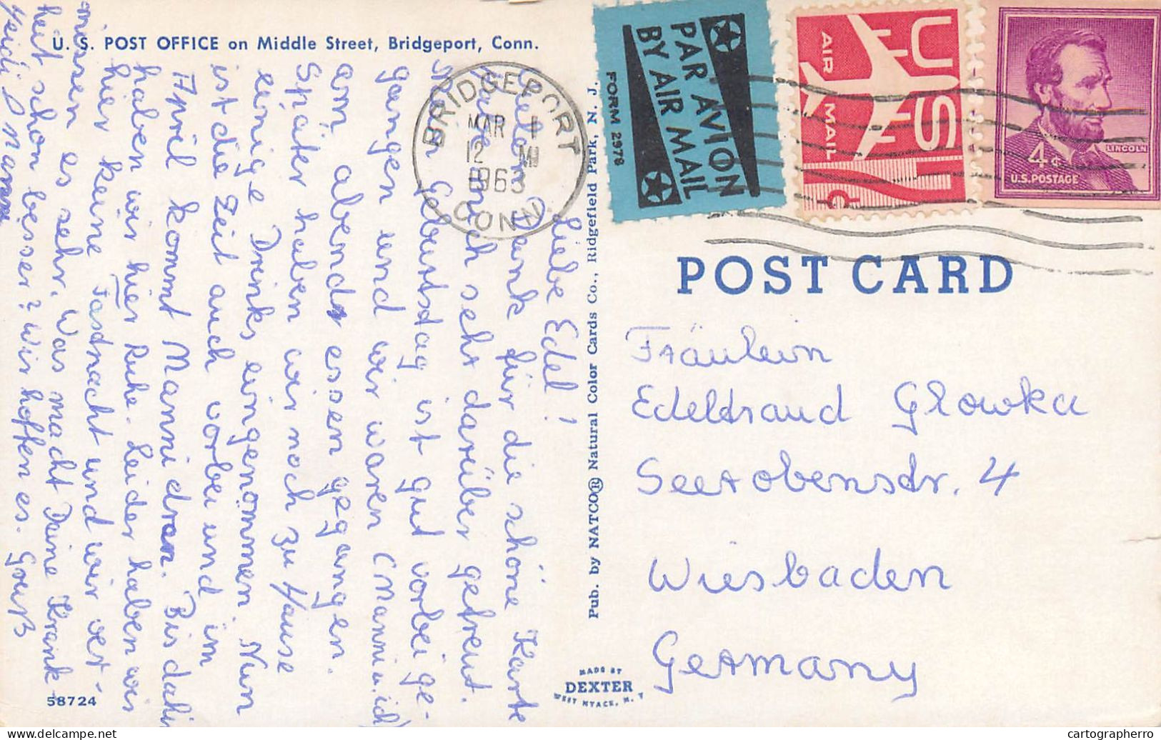 Postcard USA CT - Connecticut Bridgeport POst Office 1963 - Bridgeport