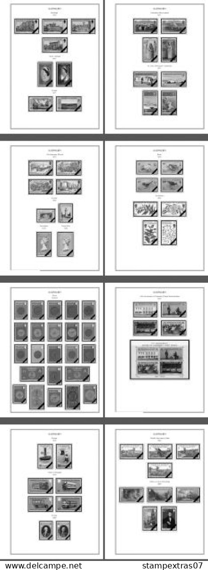 GB GUERNSEY 1958-2010 + 2011- 2020 STAMP ALBUM PAGES (212 b&w illustrated pages)