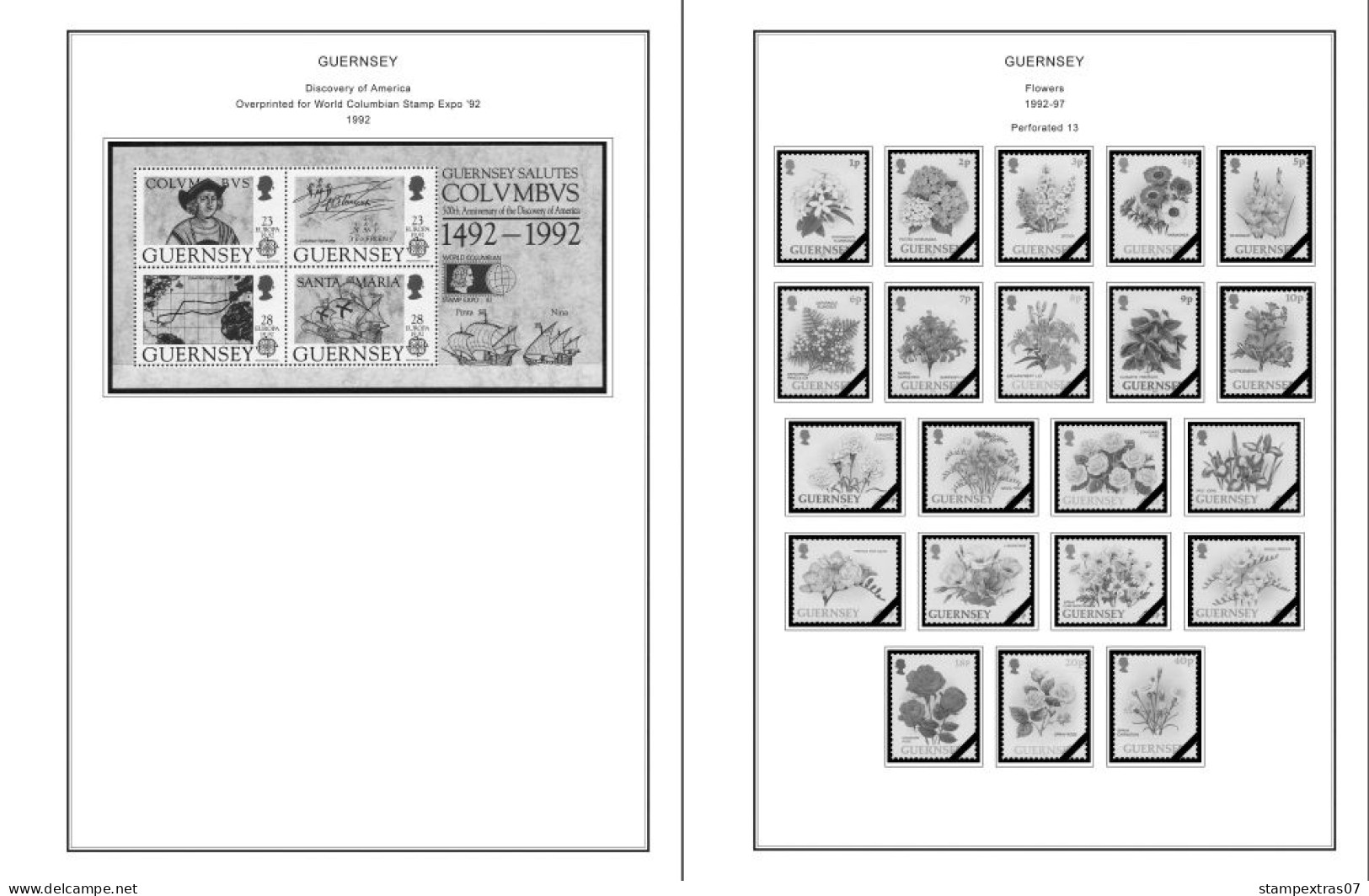 GB GUERNSEY 1958-2010 + 2011- 2020 STAMP ALBUM PAGES (212 b&w illustrated pages)