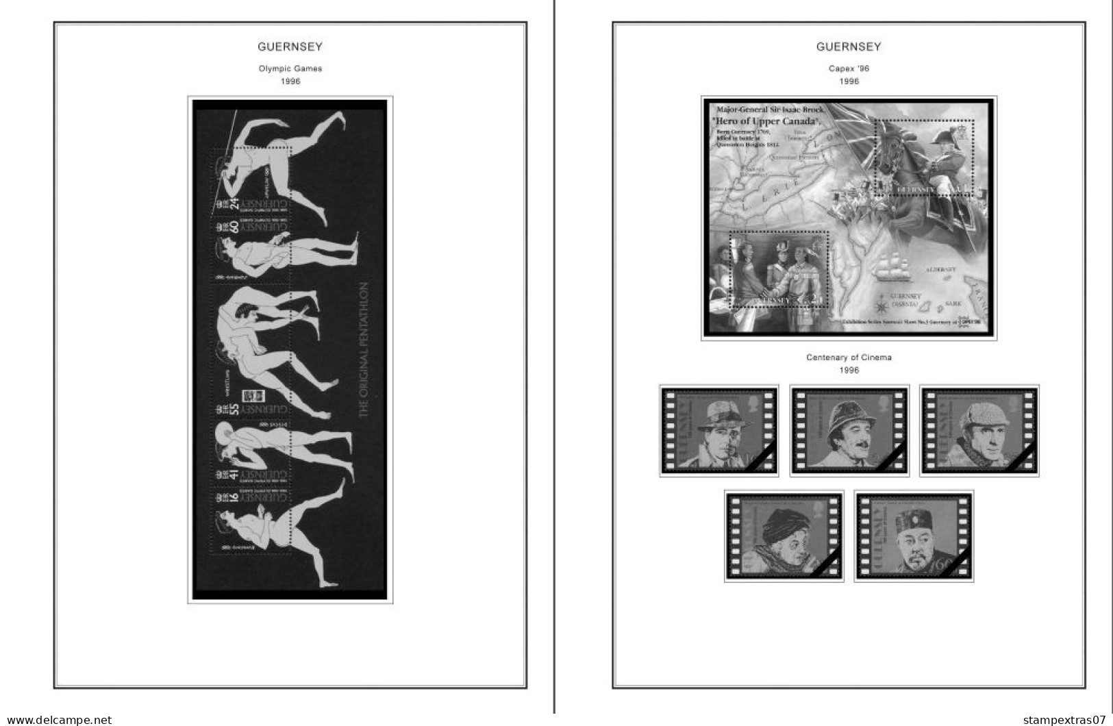 GB GUERNSEY 1958-2010 + 2011- 2020 STAMP ALBUM PAGES (212 b&w illustrated pages)