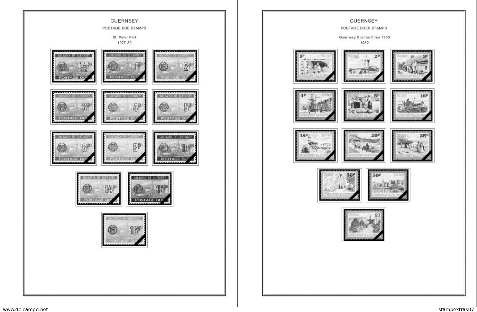 GB GUERNSEY 1958-2010 + 2011- 2020 STAMP ALBUM PAGES (212 b&w illustrated pages)