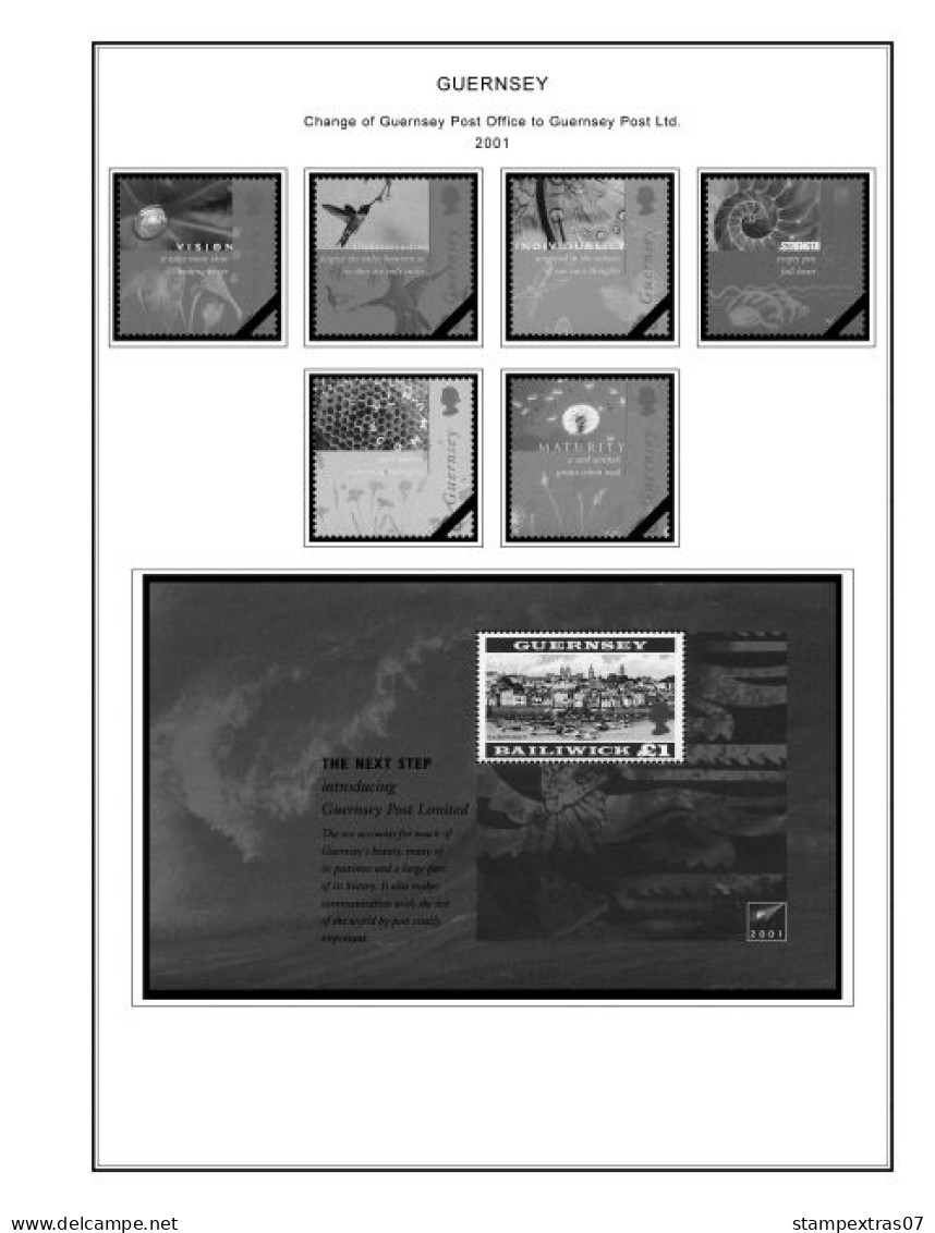 GB GUERNSEY 1958-2010 + 2011- 2020 STAMP ALBUM PAGES (212 b&w illustrated pages)