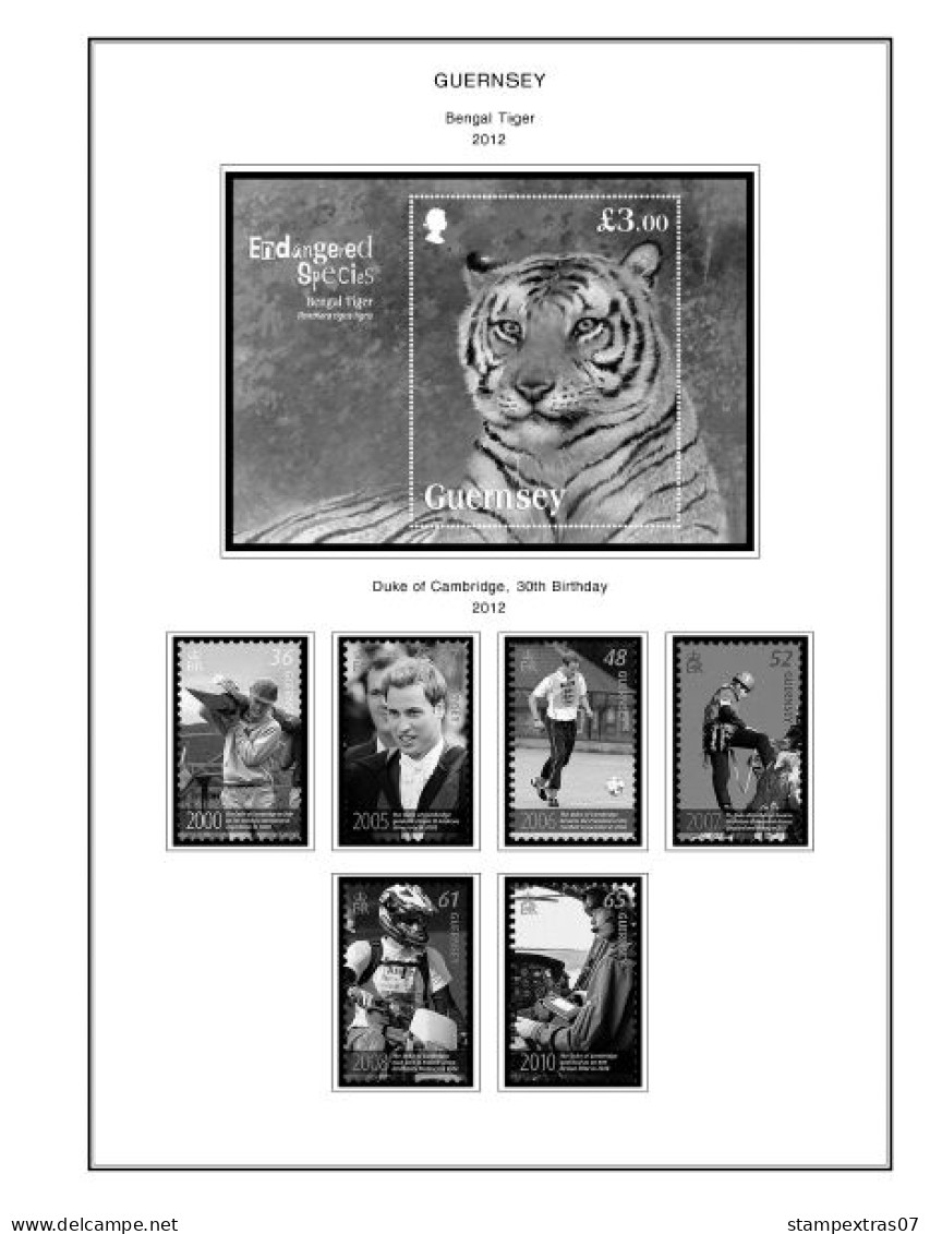 GB GUERNSEY 1958-2010 + 2011- 2020 STAMP ALBUM PAGES (212 b&w illustrated pages)