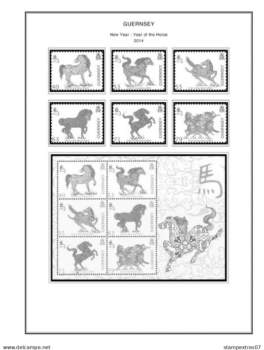 GB GUERNSEY 1958-2010 + 2011- 2020 STAMP ALBUM PAGES (212 b&w illustrated pages)