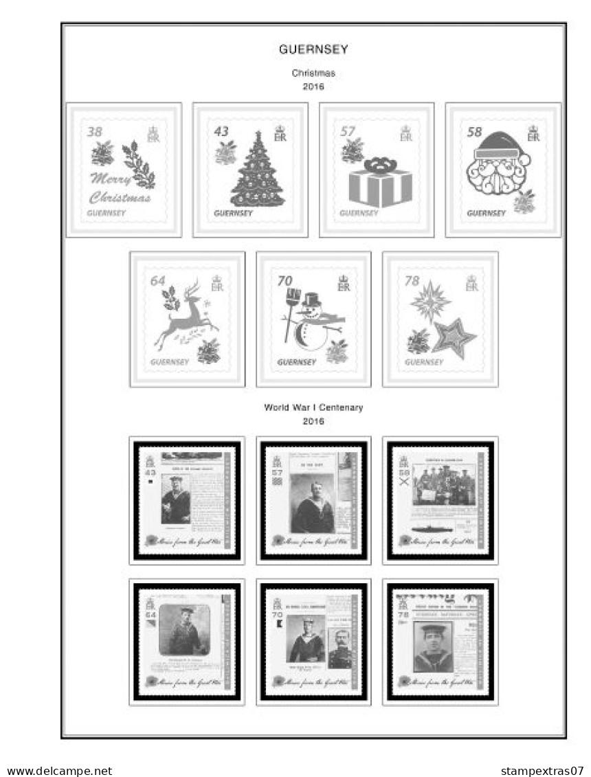 GB GUERNSEY 1958-2010 + 2011- 2020 STAMP ALBUM PAGES (212 b&w illustrated pages)