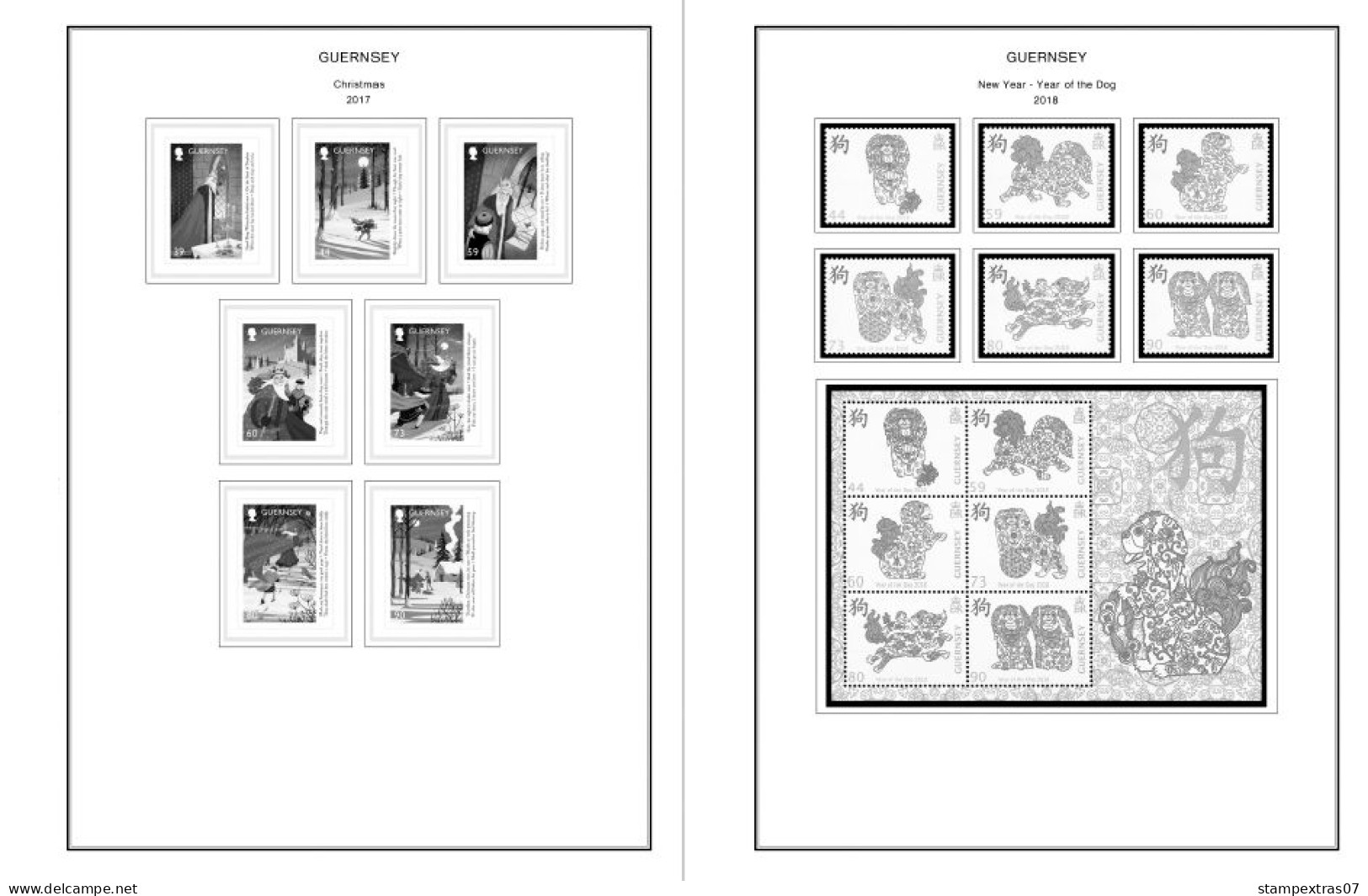 GB GUERNSEY 1958-2010 + 2011- 2020 STAMP ALBUM PAGES (212 b&w illustrated pages)