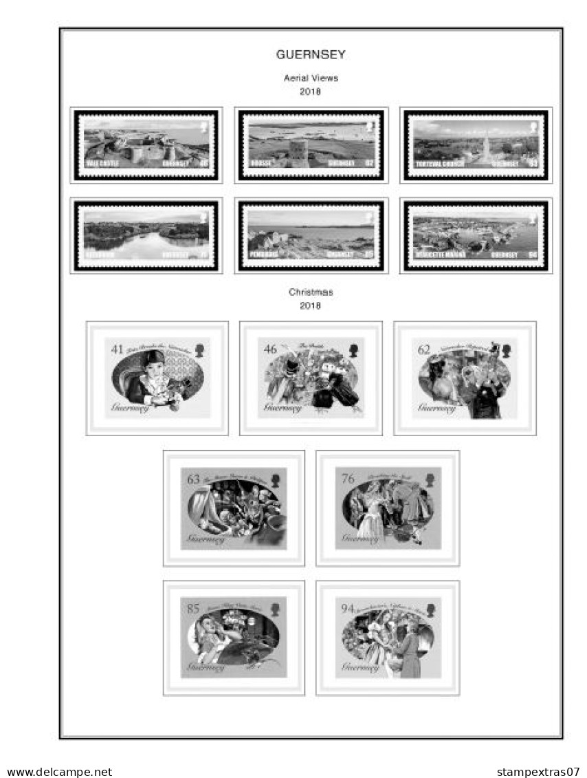 GB GUERNSEY 1958-2010 + 2011- 2020 STAMP ALBUM PAGES (212 b&w illustrated pages)