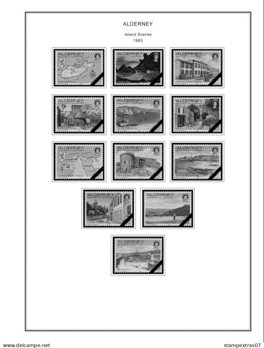 GB ALDERNEY 1983-2010 + 2011-2020 STAMP ALBUM PAGES (89 B&w Illustrated Pages) - Inglese