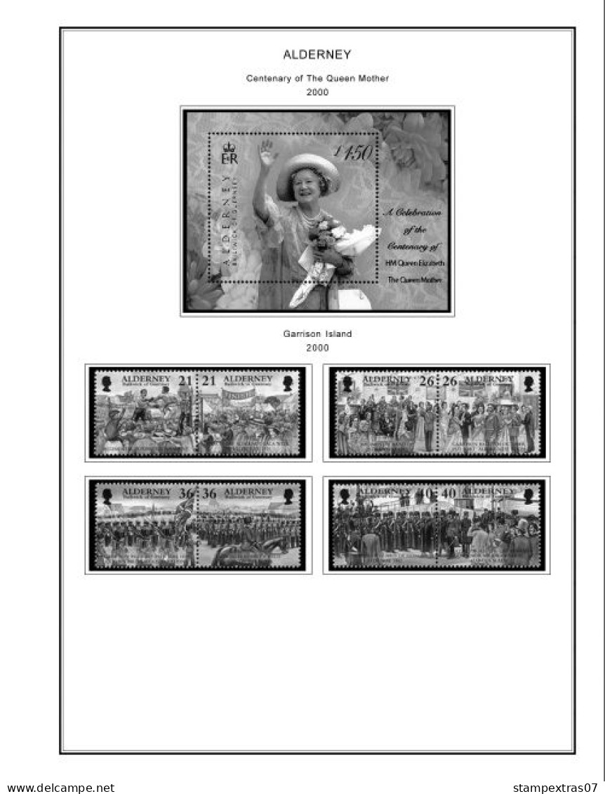 GB ALDERNEY 1983-2010 + 2011-2020 STAMP ALBUM PAGES (89 B&w Illustrated Pages) - English