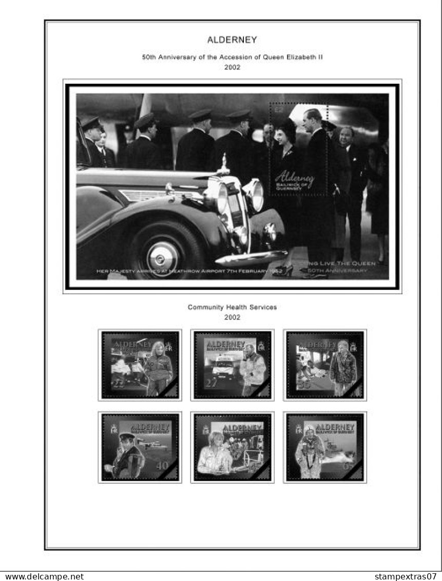 GB ALDERNEY 1983-2010 + 2011-2020 STAMP ALBUM PAGES (89 b&w illustrated pages)