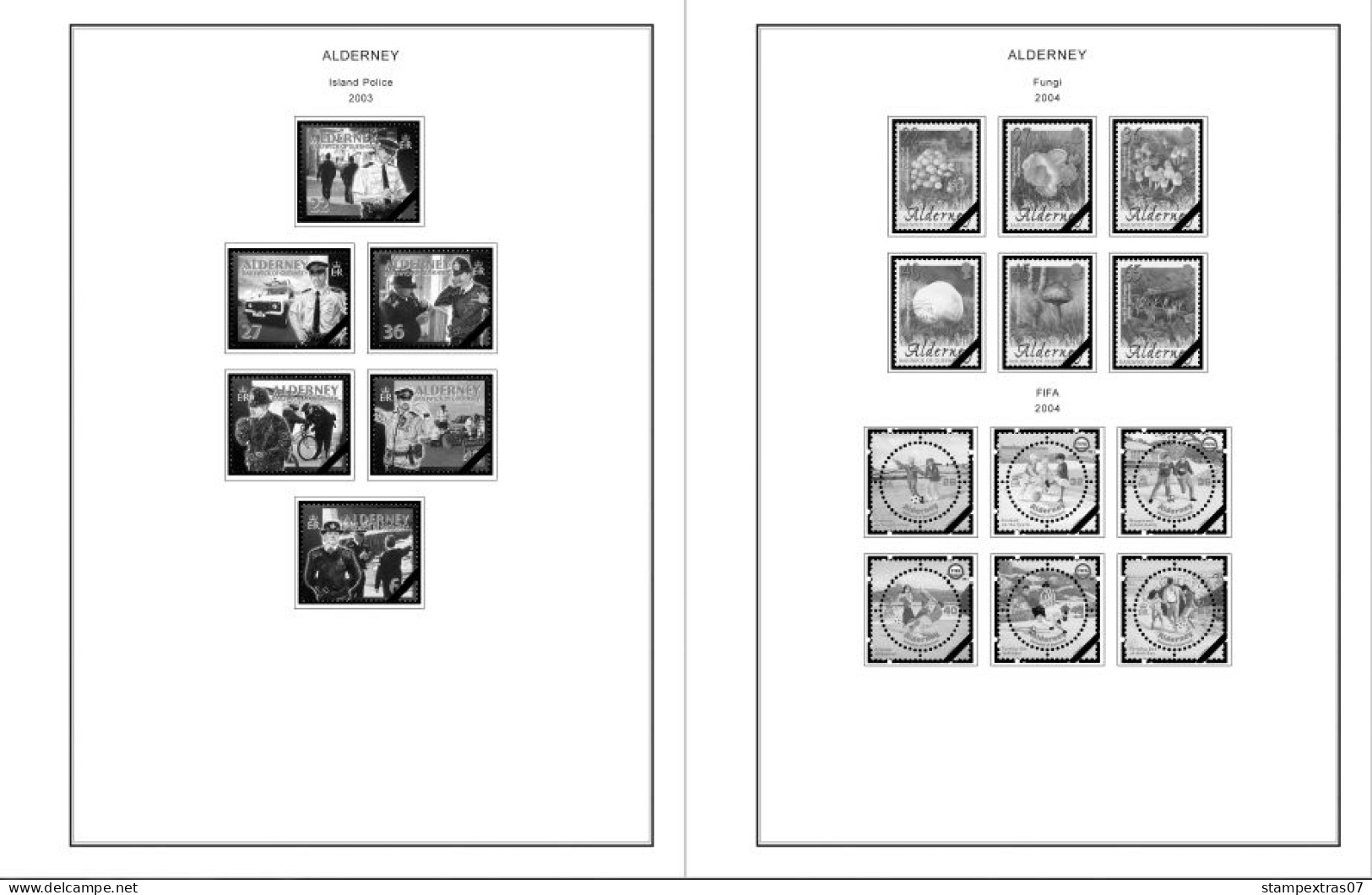 GB ALDERNEY 1983-2010 + 2011-2020 STAMP ALBUM PAGES (89 b&w illustrated pages)