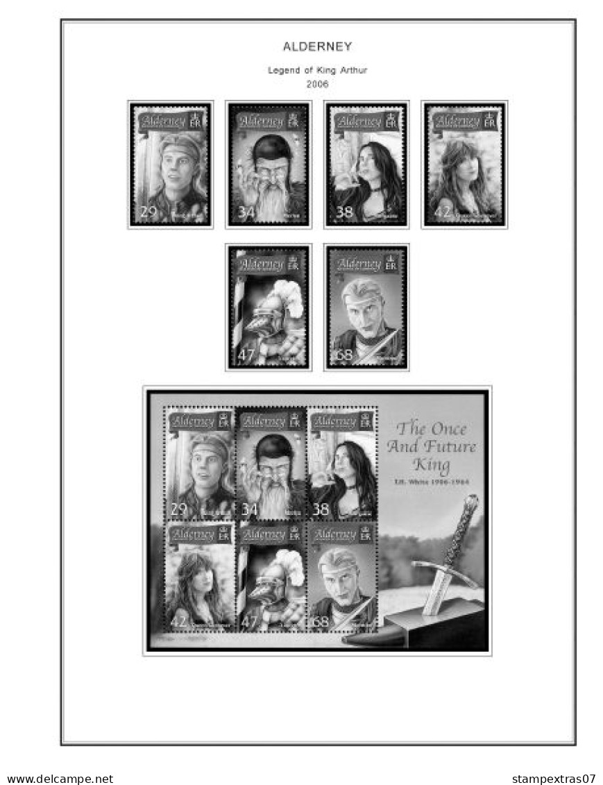 GB ALDERNEY 1983-2010 + 2011-2020 STAMP ALBUM PAGES (89 b&w illustrated pages)