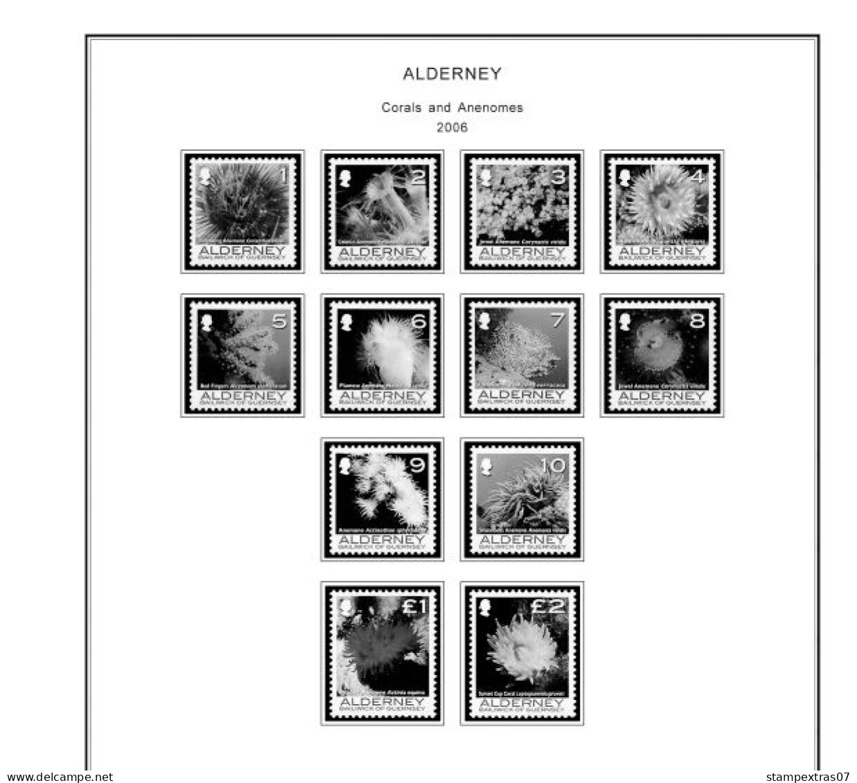 GB ALDERNEY 1983-2010 + 2011-2020 STAMP ALBUM PAGES (89 b&w illustrated pages)