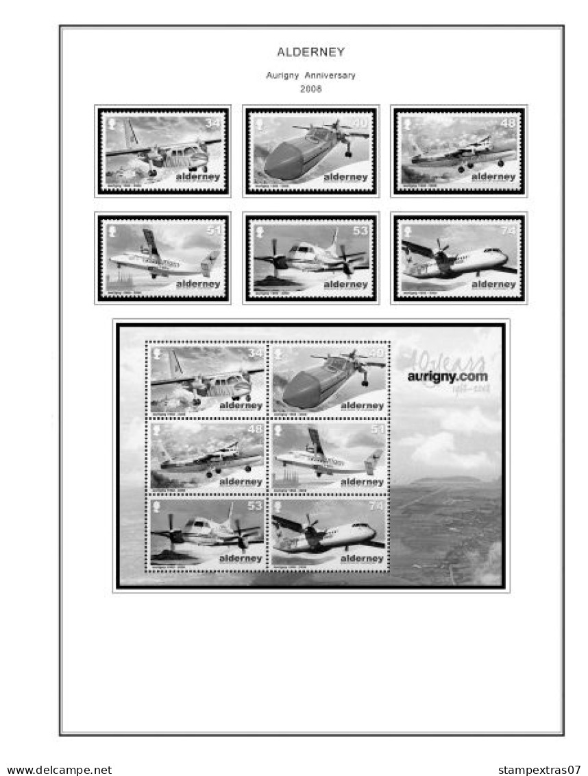 GB ALDERNEY 1983-2010 + 2011-2020 STAMP ALBUM PAGES (89 b&w illustrated pages)